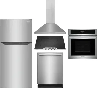 5 Piece Package Includes Refrigerator, Cooktop, Wall Oven, Hood And Dishwasher