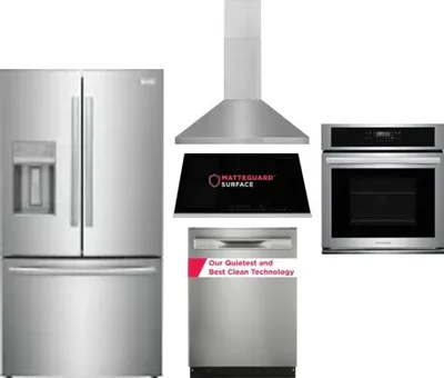 5 Piece Package Includes Refrigerator, Cooktop, Wall Oven, Hood And Dishwasher