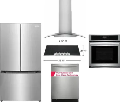 5 Piece Package Includes Refrigerator, Cooktop, Wall Oven, Hood And Dishwasher