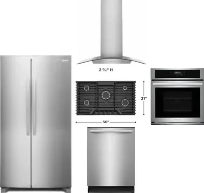 5 Piece Package Includes Refrigerator, Cooktop, Wall Oven, Hood And Dishwasher