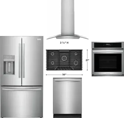 5 Piece Package Includes Refrigerator, Cooktop, Wall Oven, Hood And Dishwasher