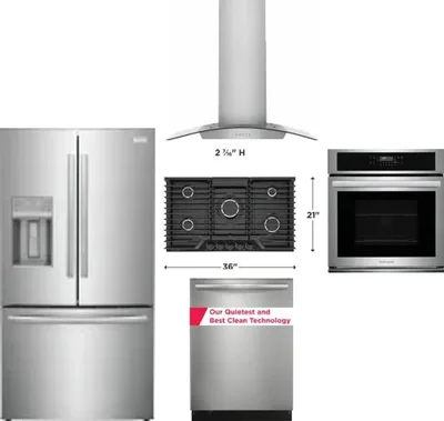 5 Piece Package Includes Refrigerator, Cooktop, Wall Oven, Hood And Dishwasher