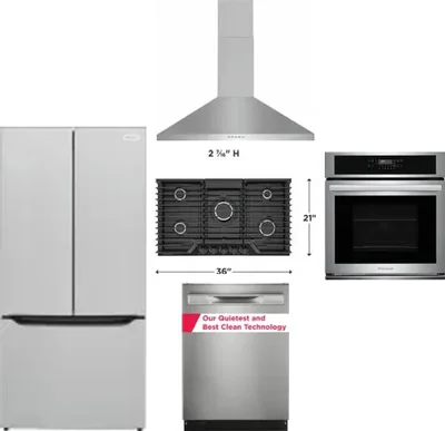 5 Piece Package Includes Refrigerator, Cooktop, Wall Oven, Hood And Dishwasher