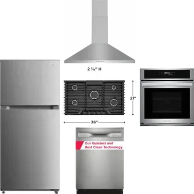 5 Piece Package Includes Refrigerator, Cooktop, Wall Oven, Hood And Dishwasher