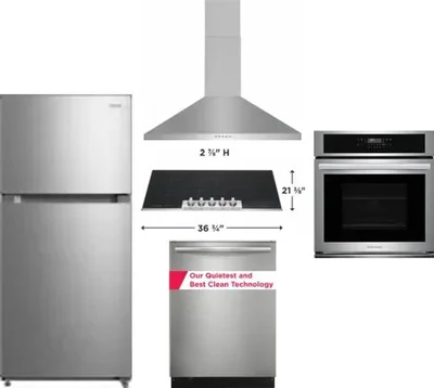 5 Piece Package Includes Refrigerator, Cooktop, Wall Oven, Hood And Dishwasher
