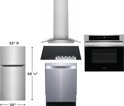 5 Piece Package Includes Refrigerator, Cooktop, Wall Oven, Hood And Dishwasher