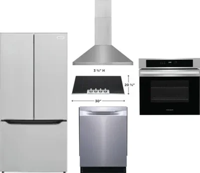 5 Piece Package Includes Refrigerator, Cooktop, Wall Oven, Hood And Dishwasher