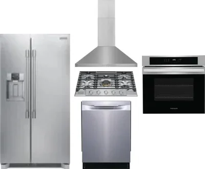 5 Piece Package Includes Refrigerator, Cooktop, Wall Oven, Hood And Dishwasher