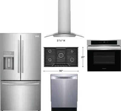 5 Piece Package Includes Refrigerator, Cooktop, Wall Oven, Hood And Dishwasher