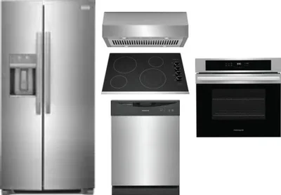 5 Piece Package Includes Refrigerator, Cooktop, Wall Oven, Hood And Dishwasher