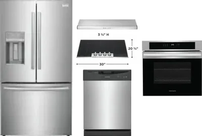 5 Piece Package Includes Refrigerator, Cooktop, Wall Oven, Hood And Dishwasher