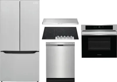 5 Piece Package Includes Refrigerator, Cooktop, Wall Oven, Hood And Dishwasher