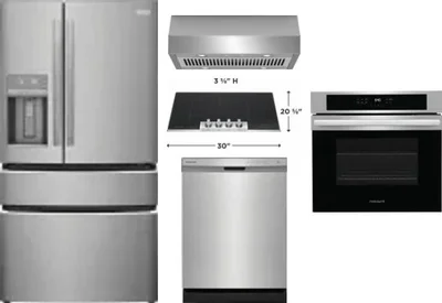 5 Piece Package Includes Refrigerator, Cooktop, Wall Oven, Hood And Dishwasher