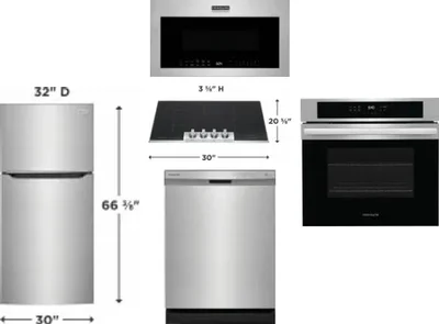 5 Piece Package Includes Refrigerator, Cooktop, Wall Oven, Microwave And Dishwasher