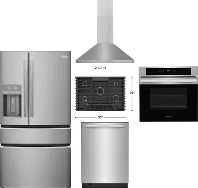 5 Piece Package Includes Refrigerator, Cooktop, Wall Oven, Hood And Dishwasher