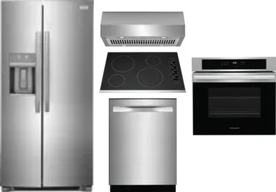 5 Piece Package Includes Refrigerator, Cooktop, Wall Oven, Hood And Dishwasher