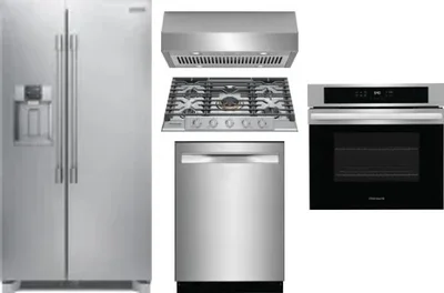 5 Piece Package Includes Refrigerator, Cooktop, Wall Oven, Hood And Dishwasher