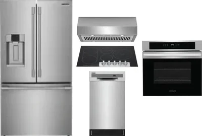 5 Piece Package Includes Refrigerator, Cooktop, Wall Oven, Hood And Dishwasher