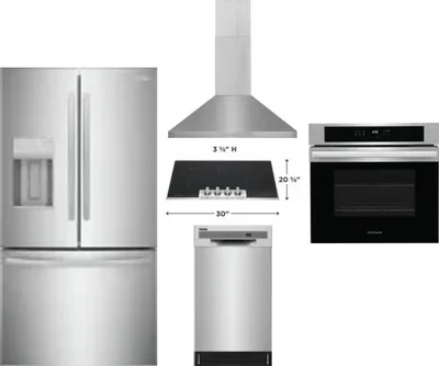 5 Piece Package Includes Refrigerator, Cooktop, Wall Oven, Hood And Dishwasher