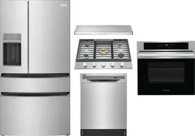 5 Piece Package Includes Refrigerator, Cooktop, Wall Oven, Hood And Dishwasher