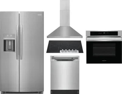 5 Piece Package Includes Refrigerator, Cooktop, Wall Oven, Hood And Dishwasher