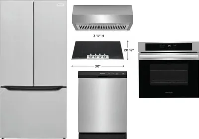 5 Piece Package Includes Refrigerator, Cooktop, Wall Oven, Hood And Dishwasher