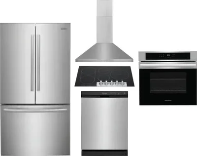 5 Piece Package Includes Refrigerator, Cooktop, Wall Oven, Hood And Dishwasher
