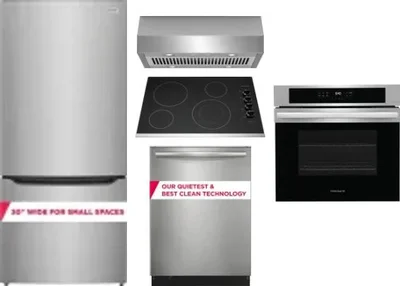 5 Piece Package Includes Refrigerator, Cooktop, Wall Oven, Hood And Dishwasher