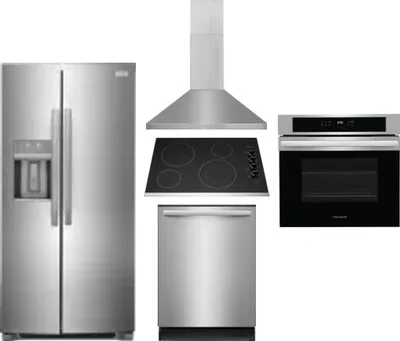 5 Piece Package Includes Refrigerator, Cooktop, Wall Oven, Hood And Dishwasher