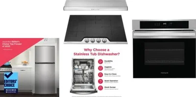 5 Piece Package Includes Refrigerator, Cooktop, Wall Oven, Hood And Dishwasher