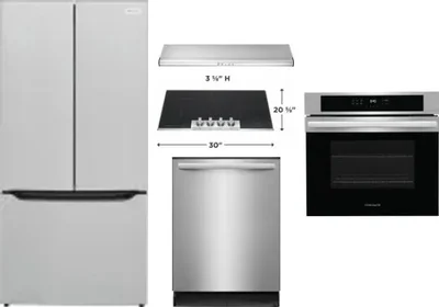 5 Piece Package Includes Refrigerator, Cooktop, Wall Oven, Hood And Dishwasher