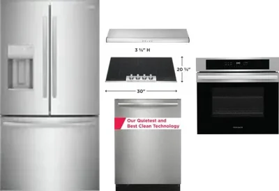 5 Piece Package Includes Refrigerator, Cooktop, Wall Oven, Hood And Dishwasher