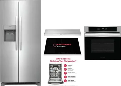 5 Piece Package Includes Refrigerator, Cooktop, Wall Oven, Hood And Dishwasher