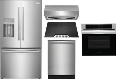 5 Piece Package Includes Refrigerator, Cooktop, Wall Oven, Hood And Dishwasher