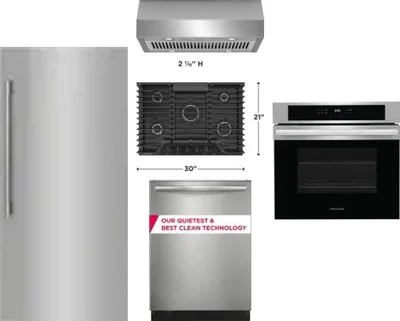 5 Piece Package Includes Refrigerator, Cooktop, Wall Oven, Hood And Dishwasher