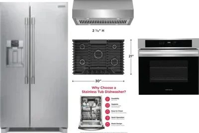 5 Piece Package Includes Refrigerator, Cooktop, Wall Oven, Hood And Dishwasher