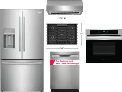 5 Piece Package Includes Refrigerator, Cooktop, Wall Oven, Hood And Dishwasher