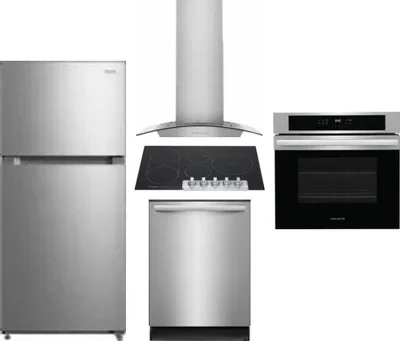 5 Piece Package Includes Refrigerator, Cooktop, Wall Oven, Hood And Dishwasher