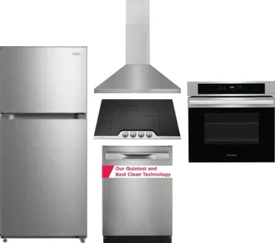 5 Piece Package Includes Refrigerator, Cooktop, Wall Oven, Hood And Dishwasher