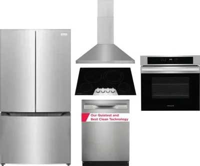5 Piece Package Includes Refrigerator, Cooktop, Wall Oven, Hood And Dishwasher