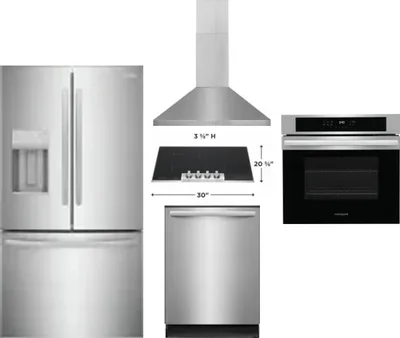 5 Piece Package Includes Refrigerator, Cooktop, Wall Oven, Hood And Dishwasher