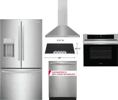 5 Piece Package Includes Refrigerator, Cooktop, Wall Oven, Hood And Dishwasher
