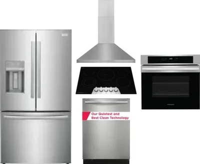 5 Piece Package Includes Refrigerator, Cooktop, Wall Oven, Hood And Dishwasher