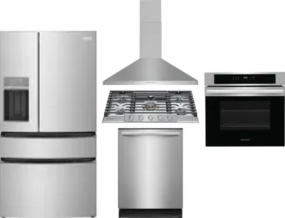 5 Piece Package Includes Refrigerator, Cooktop, Wall Oven, Hood And Dishwasher