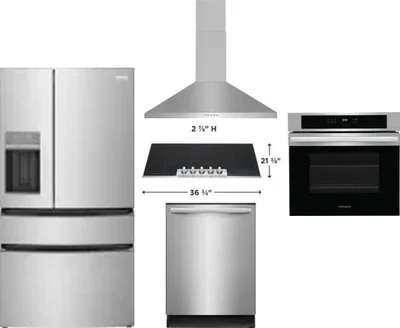 5 Piece Package Includes Refrigerator, Cooktop, Wall Oven, Hood And Dishwasher