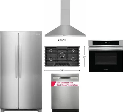 5 Piece Package Includes Refrigerator, Cooktop, Wall Oven, Hood And Dishwasher