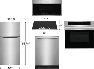 5 Piece Package Includes Refrigerator, Cooktop, Wall Oven, Microwave And Dishwasher