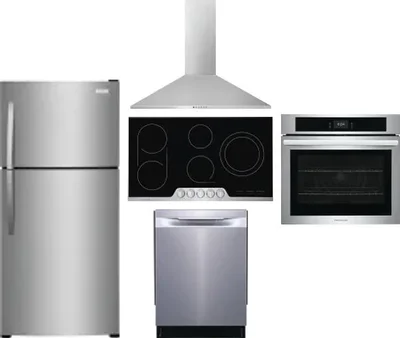 5 Piece Package Includes Refrigerator, Cooktop, Wall Oven, Hood And Dishwasher