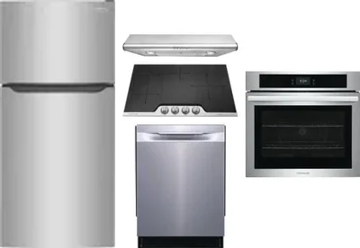5 Piece Package Includes Refrigerator, Cooktop, Wall Oven, Hood And Dishwasher