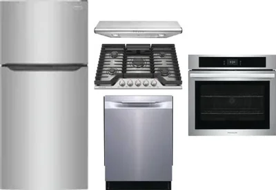 5 Piece Package Includes Refrigerator, Cooktop, Wall Oven, Hood And Dishwasher